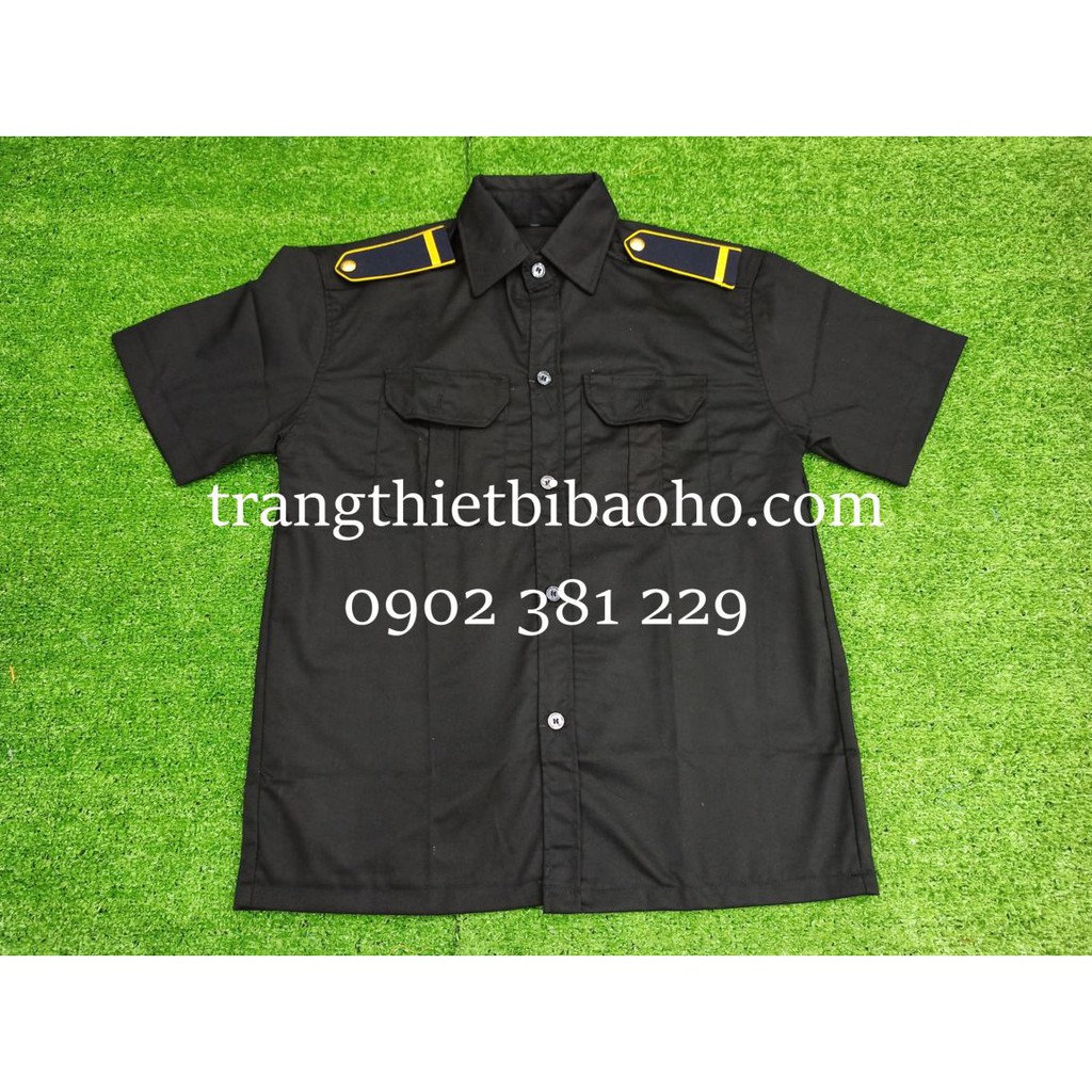 Áo bảo vệ, áo vệ sĩ màu đen kèm cầu vai xanh đen, viền vàng, nút vàng - (có bigsize)