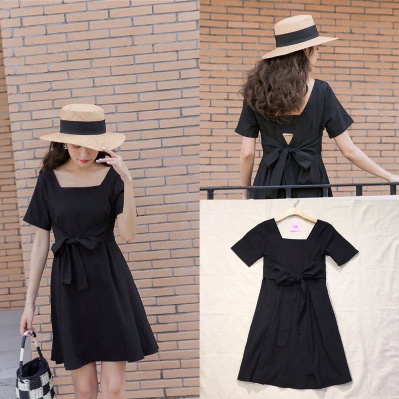 Đầm tay ngắn cột eo basic