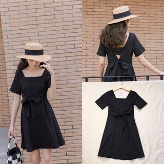 Đầm tay ngắn cột eo basic