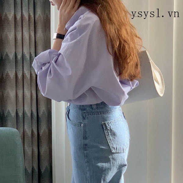 Áo Sơ Mi Dáng Rộng Màu Tím Nhạt Phong Cách Hàn Quốc Thời Trang Mới 2021 Cho Nữ