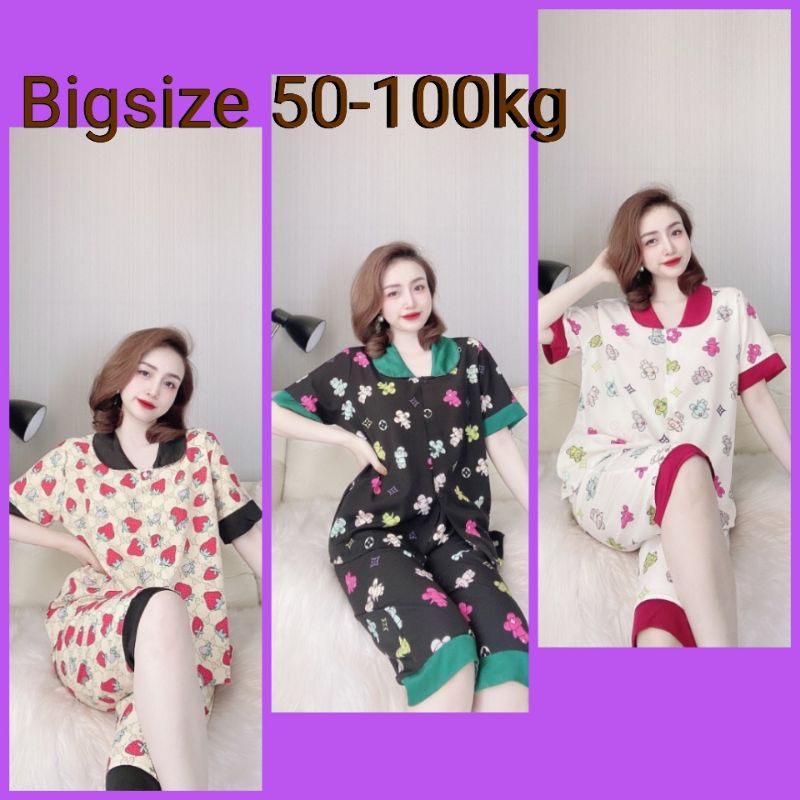 Đồ Bộ Lửng Bigsize 50-100kg Lụa Nhật Cổ Sen Mặc Nhà Cho Nàng Múp