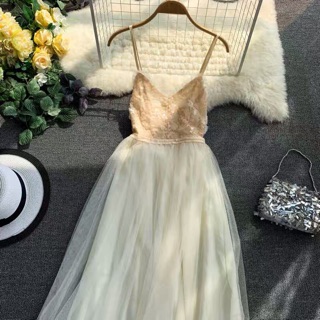 🎀(Có ảnh thật) Đầm 2 dây voan lấp lánh 🎀