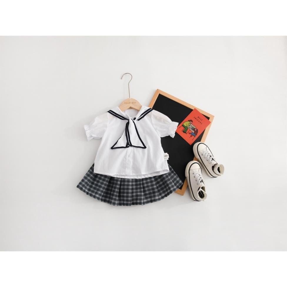Set quần áo uniform Hàn Quốc cho bé trai, bé gái áo trắng quần kẻ caro mẫu mới 2022 chất liệu cotton thấm hút mồ hôi [HS