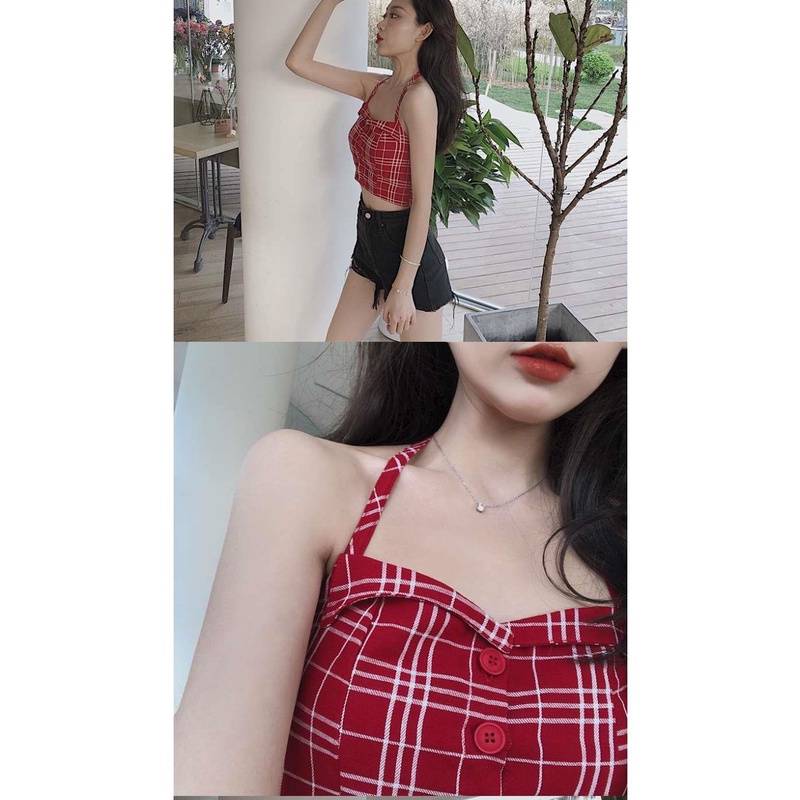 Áo Hai Dây Họa Tiết Kẻ Sọc Ngọt Ngào Thời Trang Mùa Hè Cho Nữ