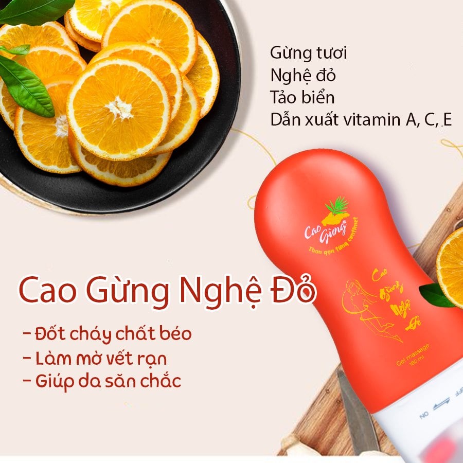 Thanh Lăn Cao Gừng Nghệ Đỏ Tan Mỡ Thừa Chủ Động Cùng Vùng Eo, Đùi, Bắp Tay, Bắp Chân, Nọng Cằm Dung Tích 180ml