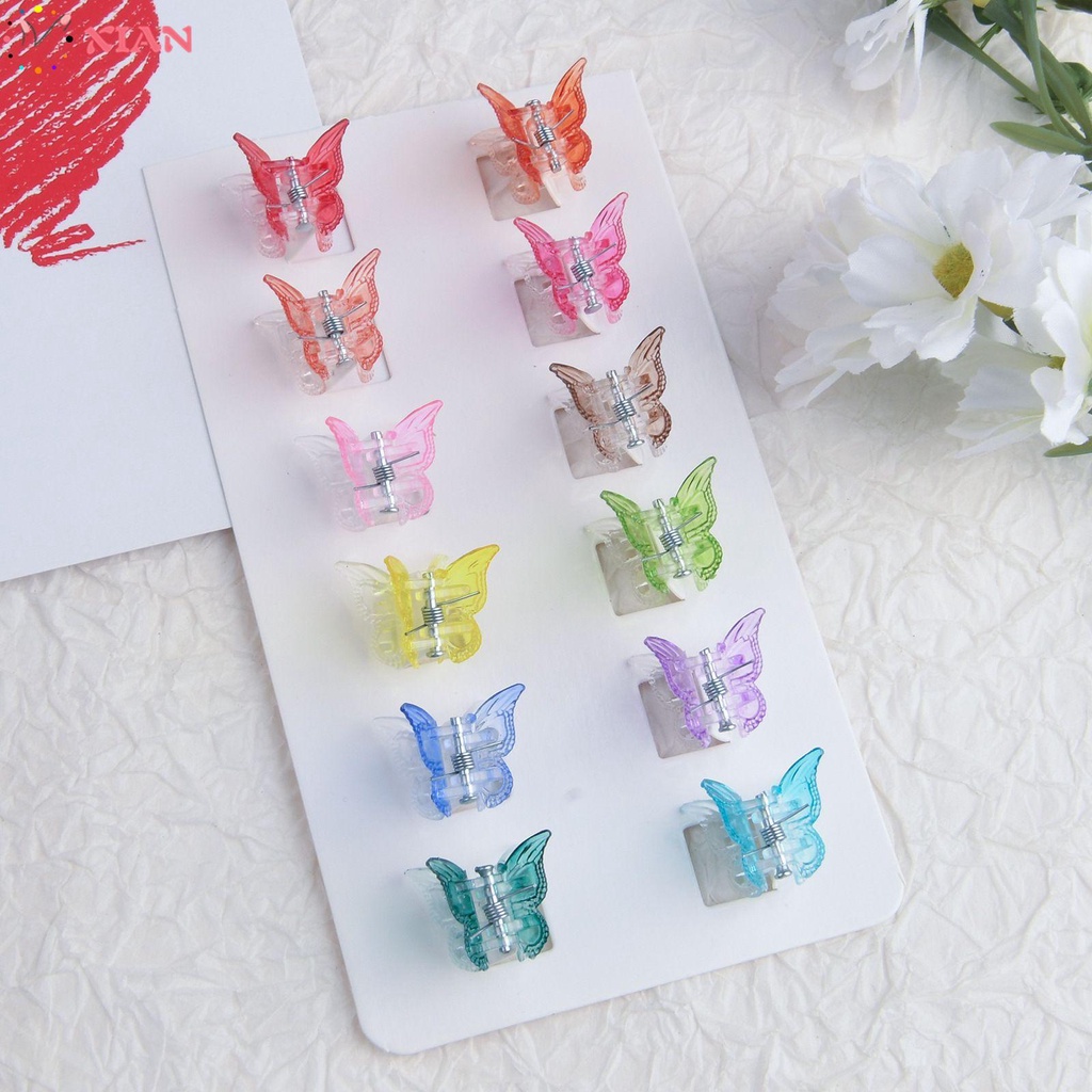 Set 12 Kẹp Tóc Hình Bướm Mini Nhiều Màu Sắc Bằng Nhựa Thời Trang Cho Nữ