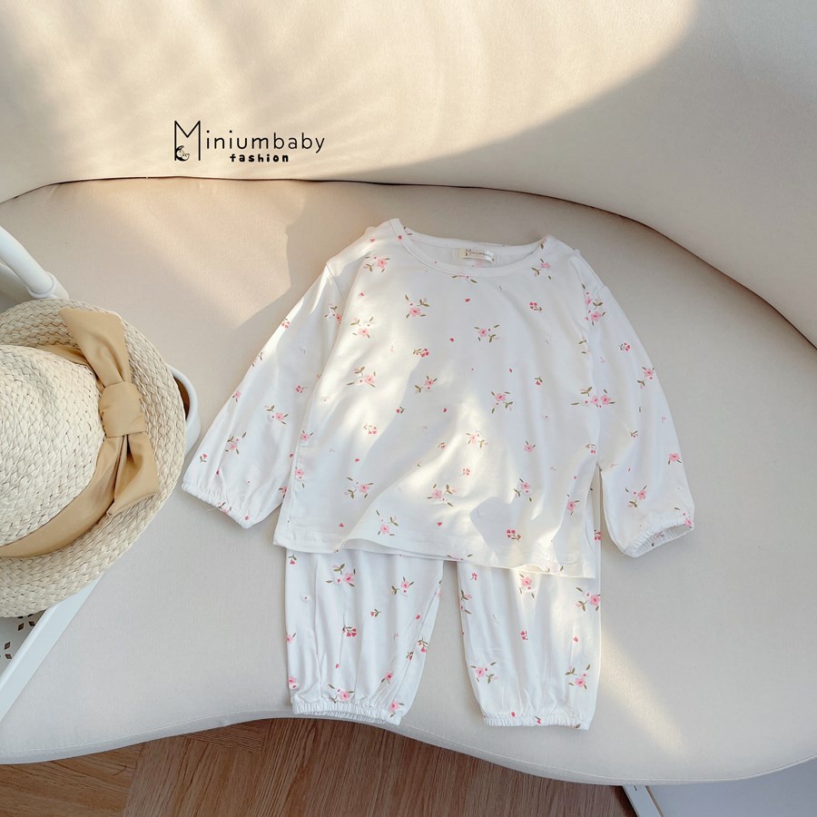 Bộ đồ dài tay quần dài thu đông in hoa cho bé gái chất liệu 100% cotton quần áo trẻ em miniumbabyfashion SB1266