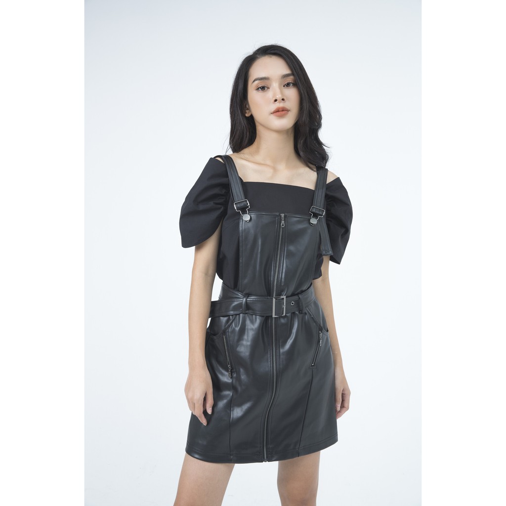 Đầm da dạo phố khóa kim loại IVY moda MS 41B7618