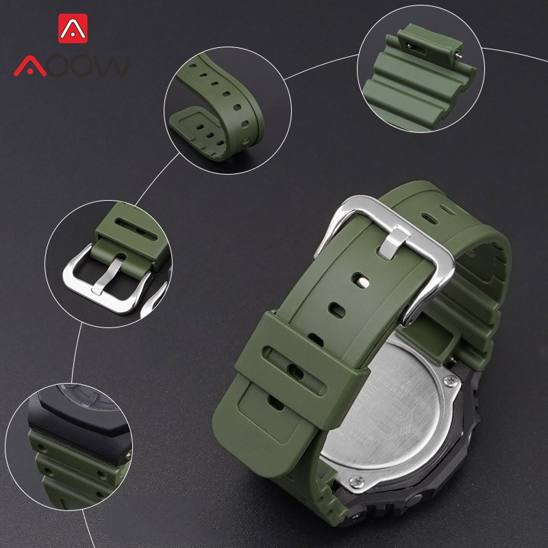 Dây Đeo Thay Thế Bằng Cao Su TPU Và Thép Không Gỉ 16mm Tháo Gỡ Nhanh Cho Casio G-SHOCK GA-2100 2110 DW-5600 GW-6900
