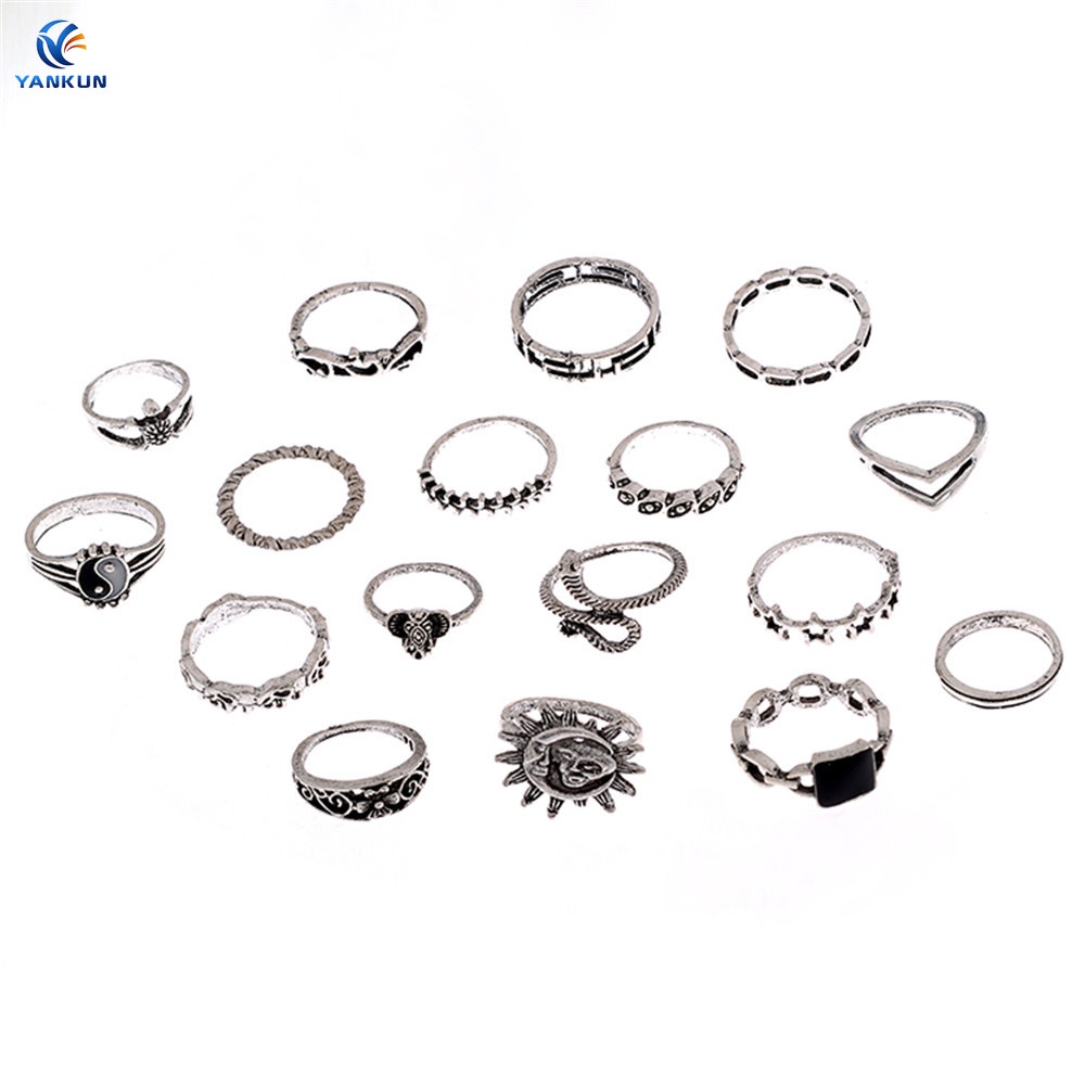 Set 17 Nhẫn Đính Đá Thời Trang Phong Cách Cổ Điển