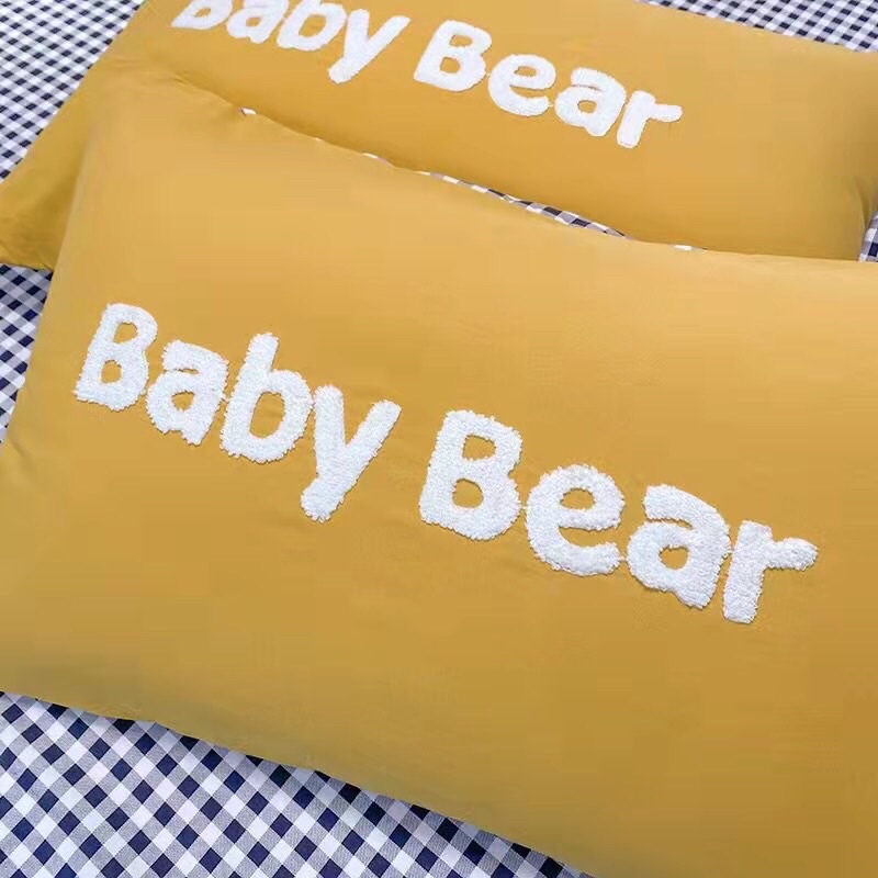Chăn ga gối cotton đũi , Bộ ga gối đũi Baby Bear chăn trần hè tặng kèm gấu xinh