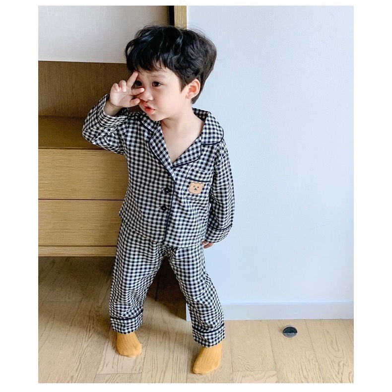 (9-30kg) Đồ bộ bé trai và đồ bộ bé gái pijama kẻ caro cộc tay và dài tay TTR120 TTN121 TTR299