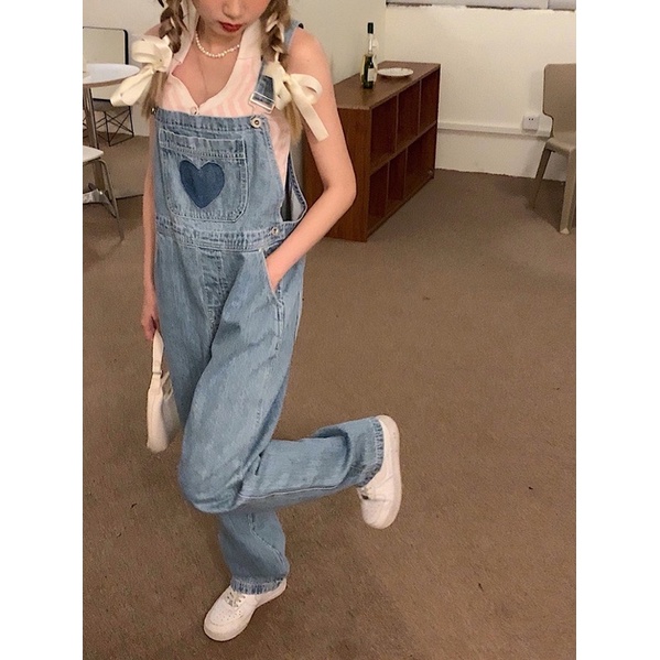 Set quần yếm jeans xanh hình trái tim dáng dài ống ộng - Yannie | BigBuy360 - bigbuy360.vn