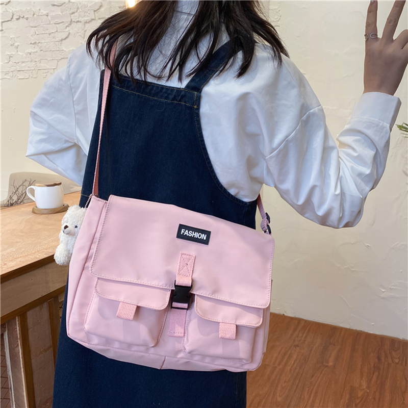 IELGY one-shoulder Harajuku trendy Korean version tooling style Japanese cross-body black Oxford cloth bag all-match