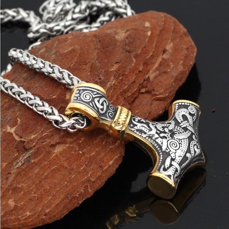 Vòng cổ Kim Loại Mặt Hình Búa Của Thor Phong Cách Phương Tây Cho Nam