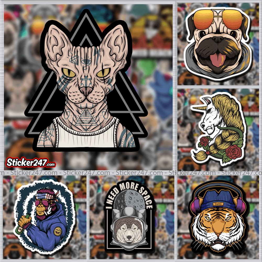 Sticker Cool Animal chất ngầu 𝑭𝒓𝒆𝒆𝒔𝒉𝒊𝒑 decal hình dán laptop, điện thoại, đàn guitar, mũ bảo hiểm, vali, ipad