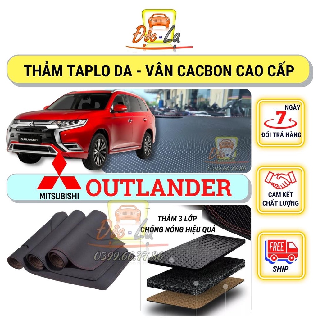 Thảm taplo Mitsubishi Outlander 2016 - 2021 vân Cacbon 3 lớp cao cấp, chống nóng, bảo vệ ô tô hiệu quả