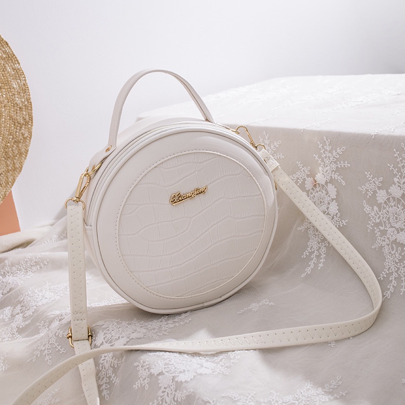 Túi Xách Đeo Vai Hình Tròn Cỡ Nhỏ Vân Da Cá Sấu Thời Trang 2020 Cho Nữ