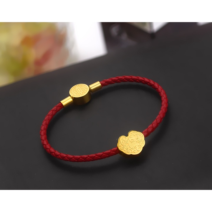 Vòng tay dây da cao cấp màu đỏ khóa trường thọ may mắn cho người đeo