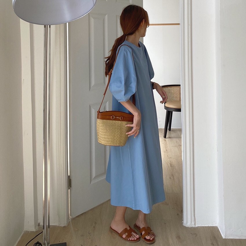 Váy maxi 3 màu xanh, be, trắng