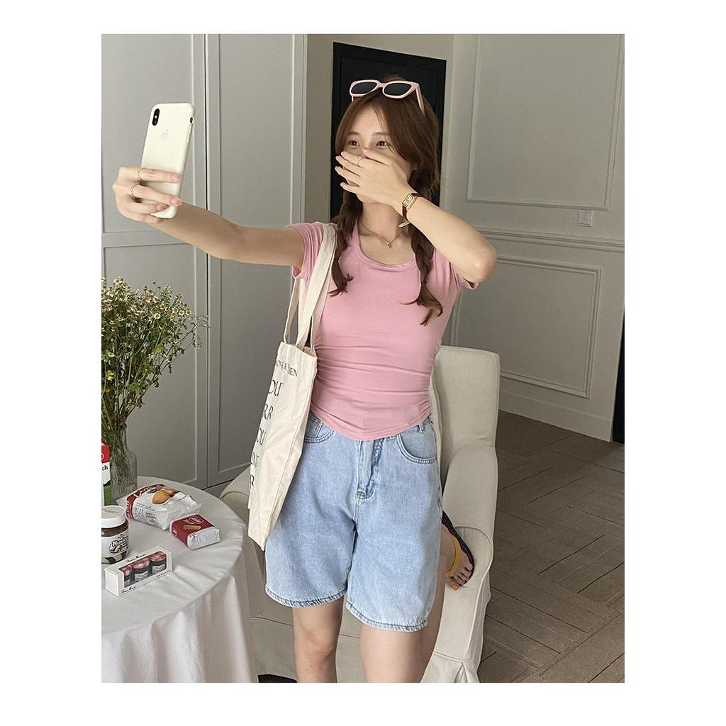 Áo Thun Ôm Cổ Yếm Tay Ngắn Phong Cách Mùa Hè Mới 63893