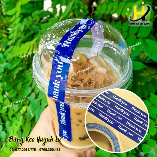 Cuộn băng keo dán ly trà sữa, dán chai, dán hộp in chữ THANK YOU -