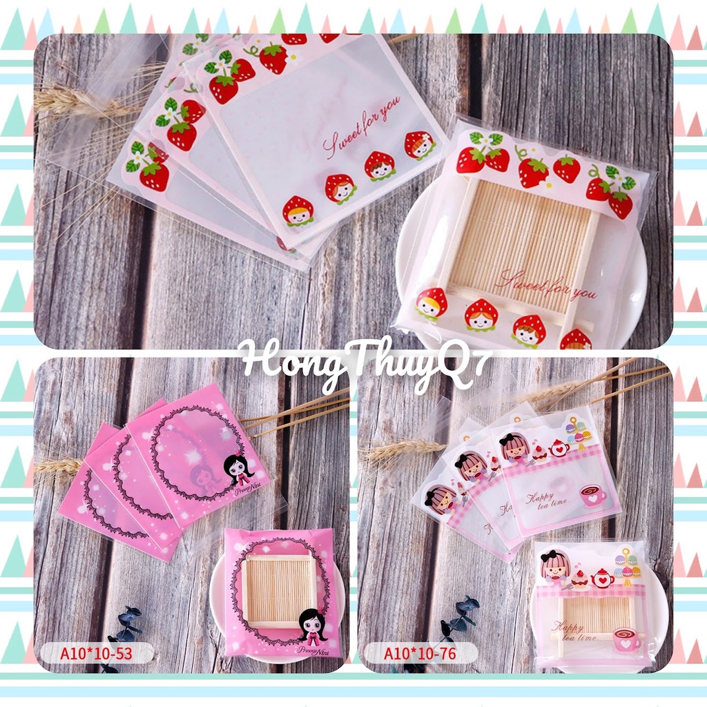 Túi bóng kính 10x10+3cm đựng mỹ phẩm, bông tẩy trang, trang sức, quà tặng, bánh kẹo so cute /10.1/- HongThuyQ7