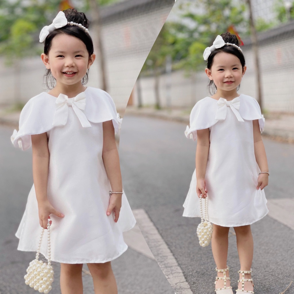 Váy công chúa cho bé gái đầm tay sò nơ màu hồng/vàng/trắng HOMI BABY HOUSE đầm công chúa sò nơ cho bé dự tiệc dạo phố