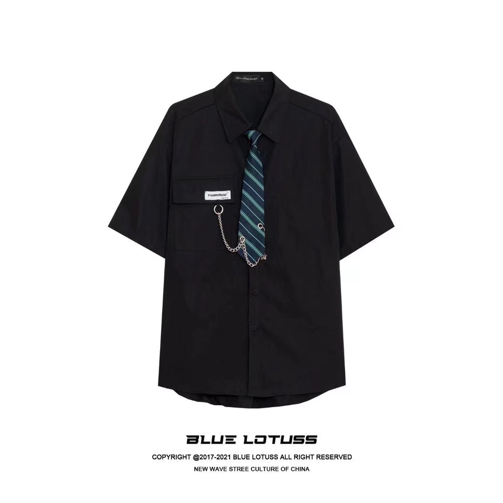 Áo Sơ Mi Trắng Tay Ngắn Phối Cà Vạt Phong Cách Đại Học Xuân Hè Thiết Kế Mới Cho Nam
