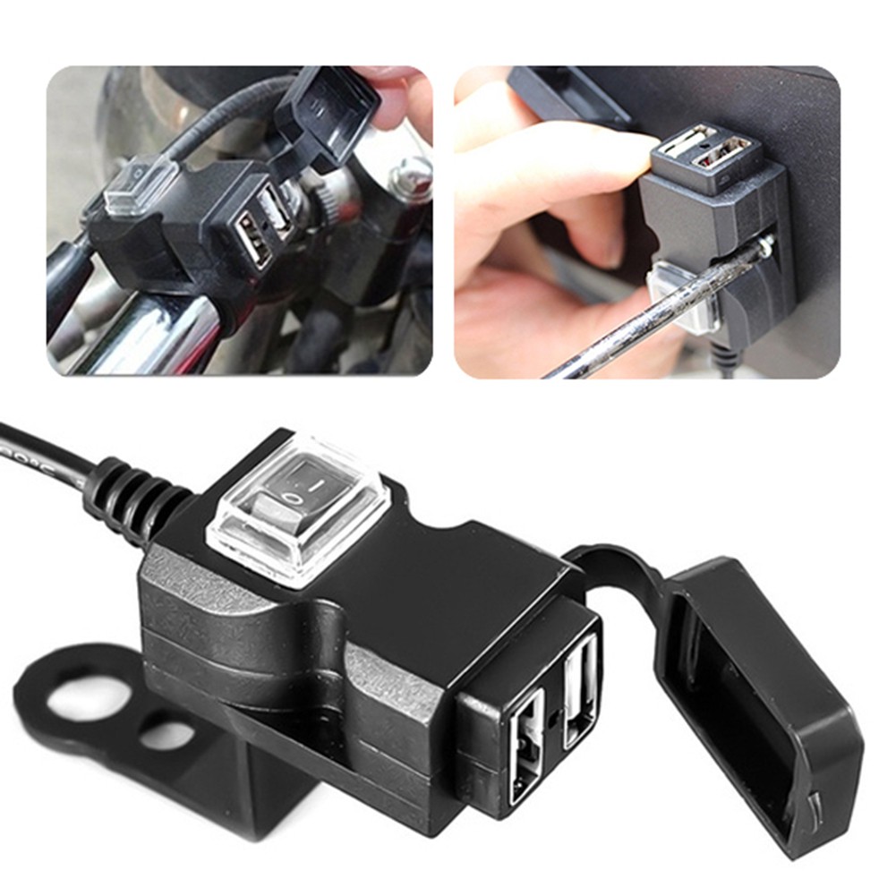 Ổ sạc R24 có 2 cổng USB 12-24V/9-90V gắn kính chiếu hậu và tay lái xe máy