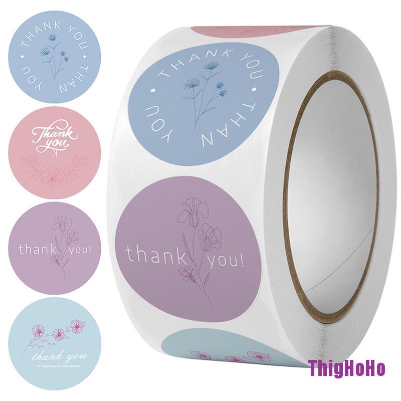 Cuộn 500 miếng dán hình tròn họa tiết hoạt hình và chữ Thank You tùy chọn dùng trang trí