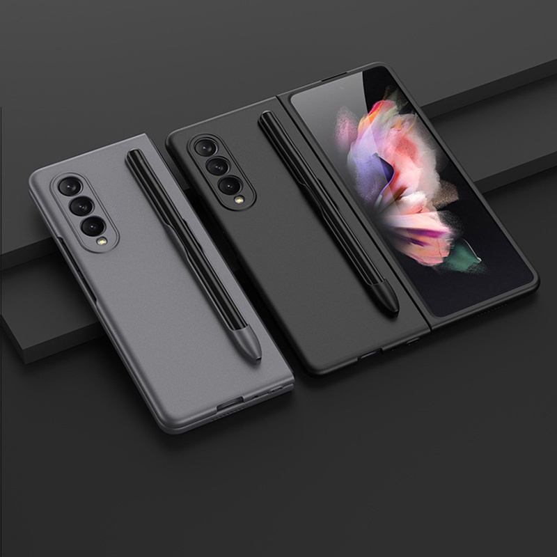 Ốp Điện Thoại Pc Cứng Siêu Mỏng Chống Sốc Màu Trơn Có Ngăn Đựng Bút Cho Samsung Galaxy Z Fold 3 1