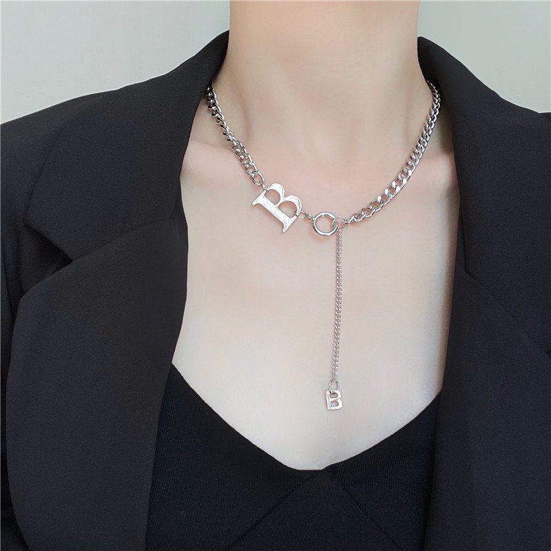 [SALE] Vòng Cổ Nữ Chữ B - dây chuyên bạc nữ cao cấp, vòng cổ chocker phong cách cá tính