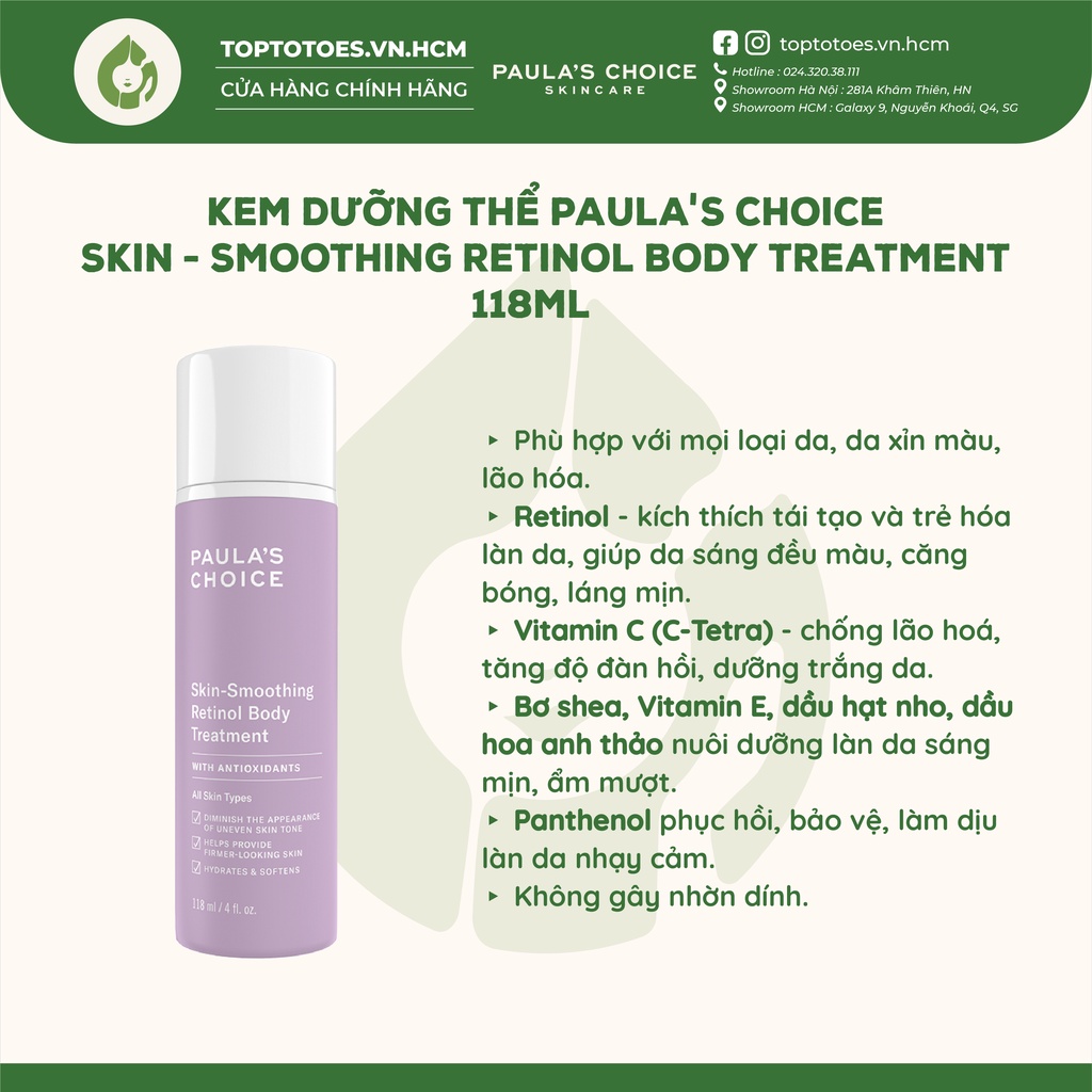 Kem dưỡng thể Paula's Choice Retinol chống lão hóa Skin - Smoothing Retinol Body Treatment 118ml [NK CHÍNH HÃNG 100%]