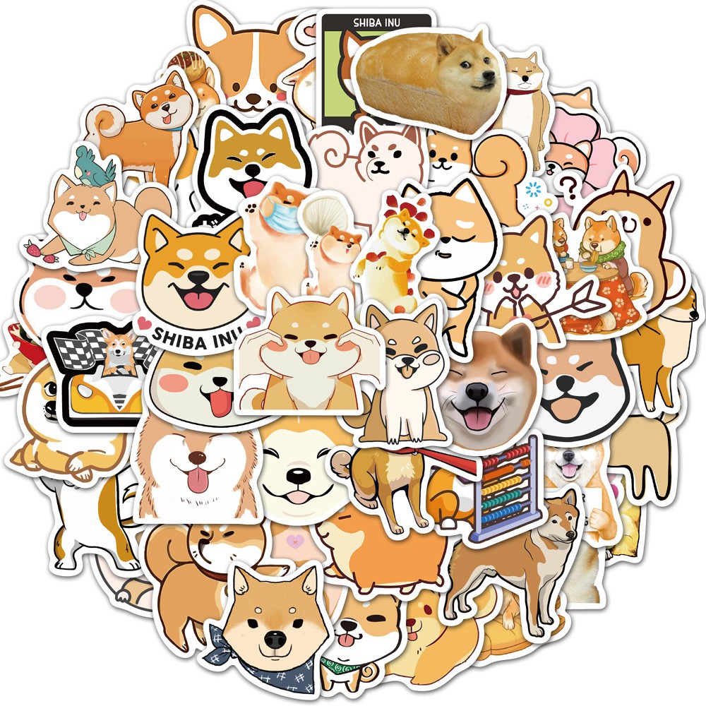 Set 50 miếng dán hình chú chó shiba không thấm nước