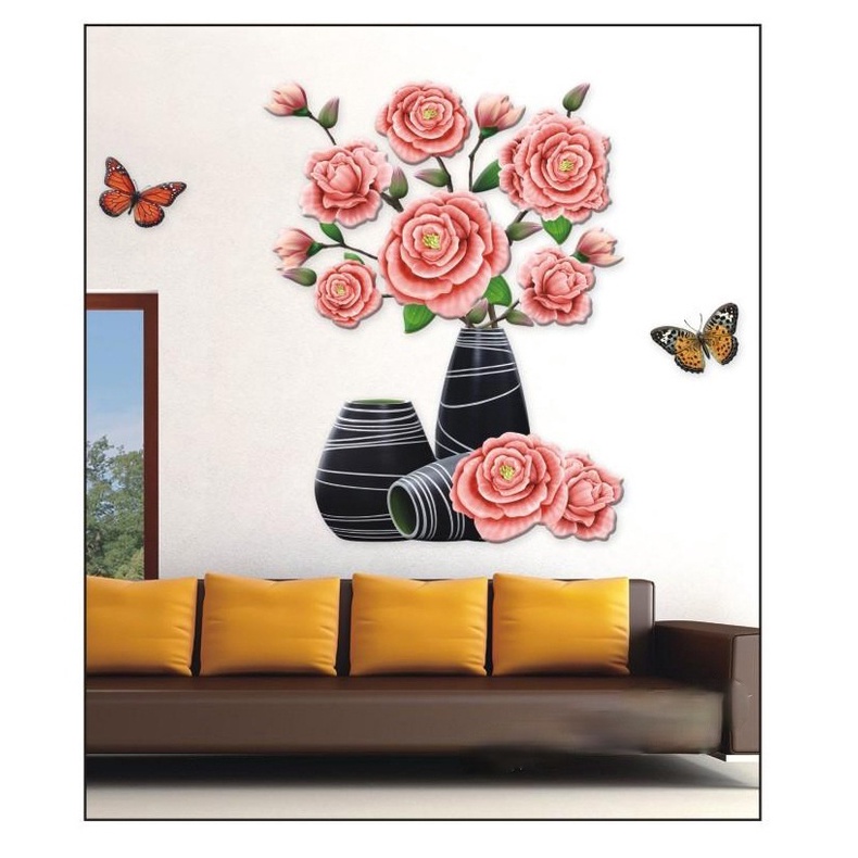 Nhãn Dán Tường 3D Ba Chiều Hình Lọ Hoa 12 Phong Cách Chống Nước Trang Trí Phòng Ngủ