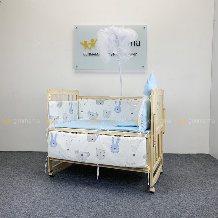Bộ Quây Cũi 4 Mặt Có Đệm Và Gối Chất Liệu Vải Cotton Đủ Các Màu Lựa Chọn Cho Cũi 106cm x 60cm,Quây Cũi Vải COTTON