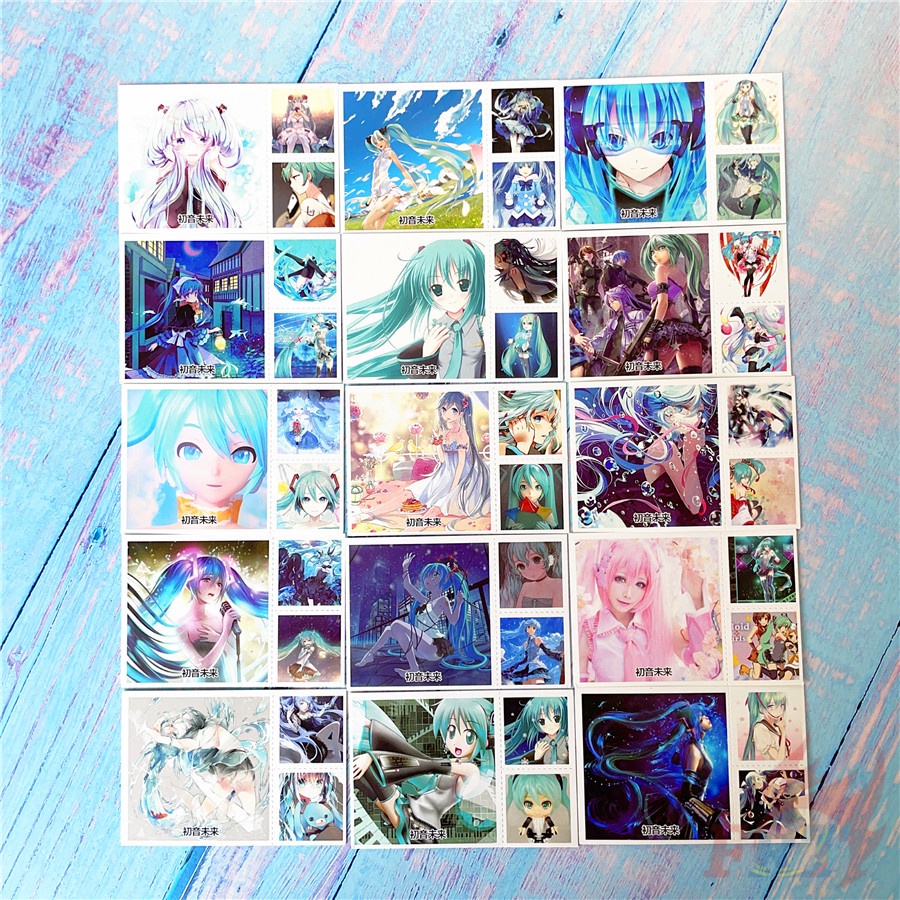 ❤ Bộ 90 Thẻ Hình Ca Sĩ Ảo Hatsune Miku Xinh Xắn ❤ Set 30 Tấm Bưu Thiếp Mini 6.2×6.2cm + 60 Tấm Lomo 3×3.1cm