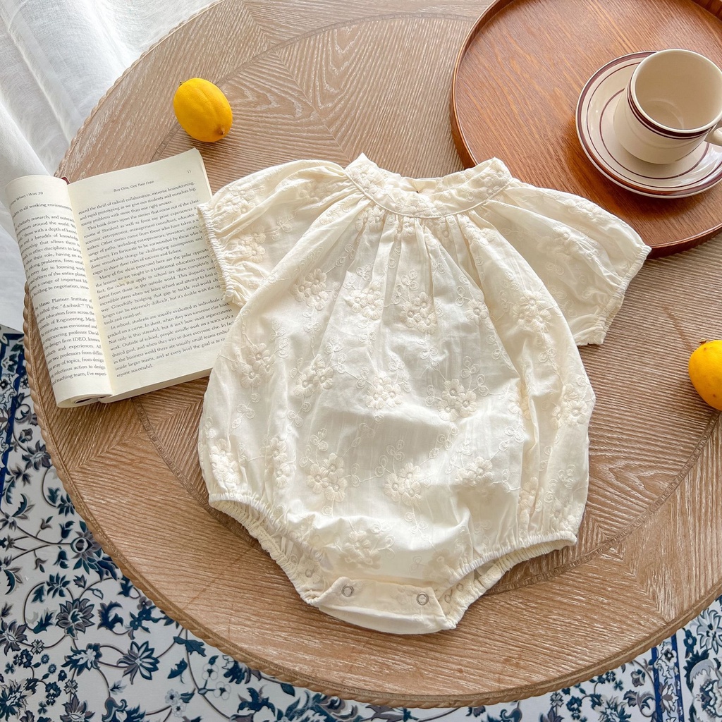 Bộ Áo Liền Quần Họa Tiết Hoa Thêu Phong Cách Hàn Quốc Thời Trang Mùa Hè Cho Bé Gái O8SG