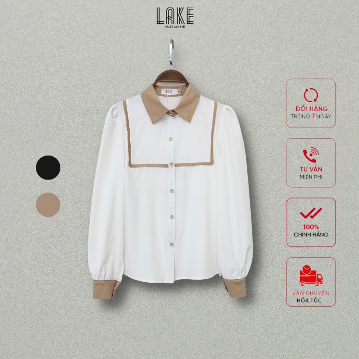 Áo sơ mi nữ Lake fashion áo kiểu phối viền form đẹp