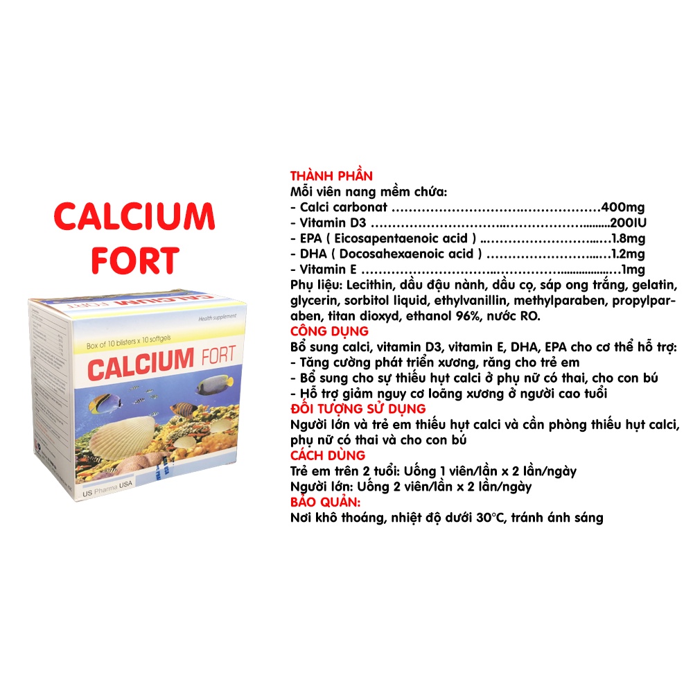VIÊN UỐNG CALCIUM FORT HỘP 100 VIÊN bổ sung calci, D3, E, DHA, EPA cho cơ thể