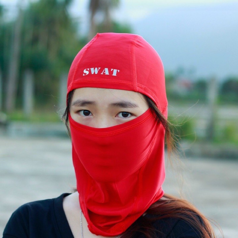 Khăn trùm đầu ninja cao cấp, khăn SWAT màu đỏ 3 in 1 bịt mặt chống nắng nam nữ phượt thun lạnh đa năng đen thời trang