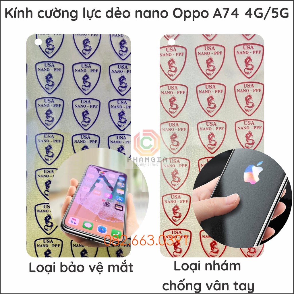 Dán cường lực Oppo A74 5G 4G  trong suốt, nano dẻo siêu bền, độ cường lực 9H+