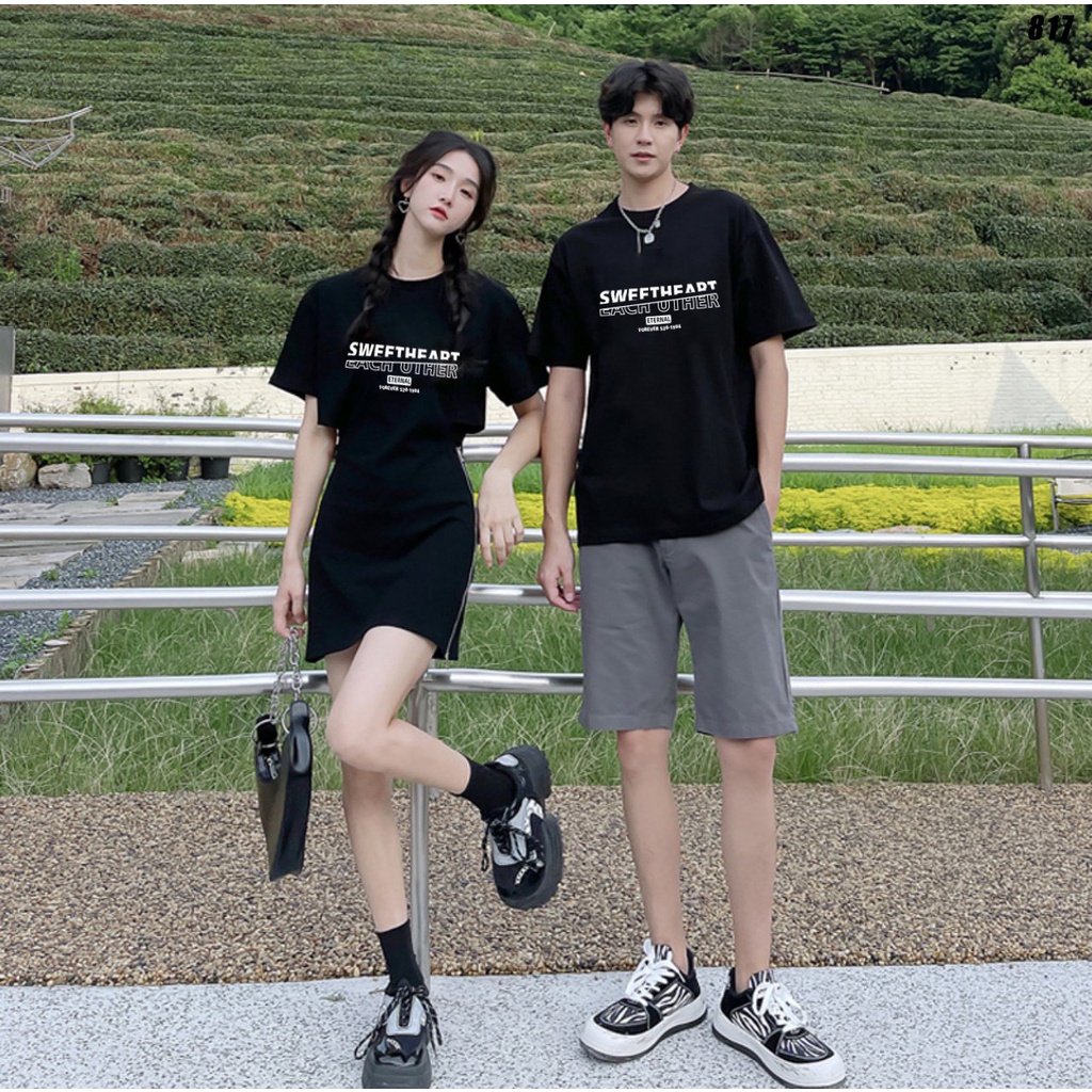 Áo thun basic unisex form rộng nam nữ tay lỡ Sweetheart 817 HY KOREA