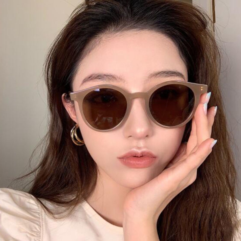 Kính Mát Tròn Màu Nâu Thời Trang Hàn Quốc Chống Tia UV400 Cho Nữ