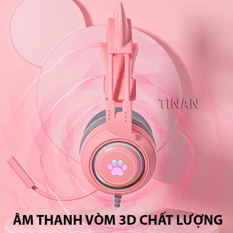 Tai Nghe Gaming Tai Mèo Có Dây SoytoG25, Kèm Mic, Chống Ồn, Chơi Game, Học Online