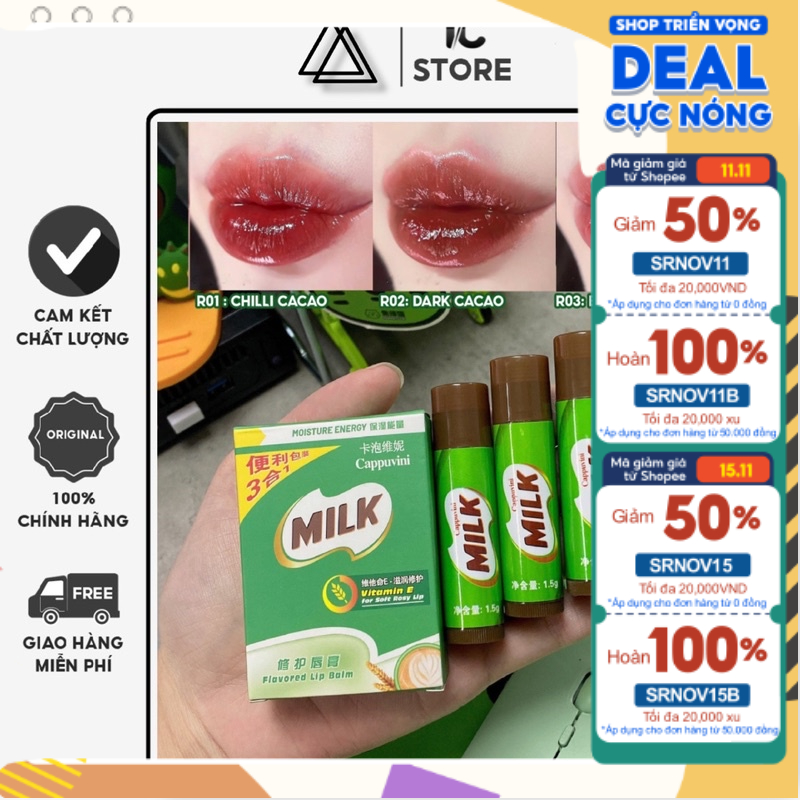 Set 3 Cây Son Dưỡng Có Màu Milo Thơm Mùi Caco Siêu đẹp