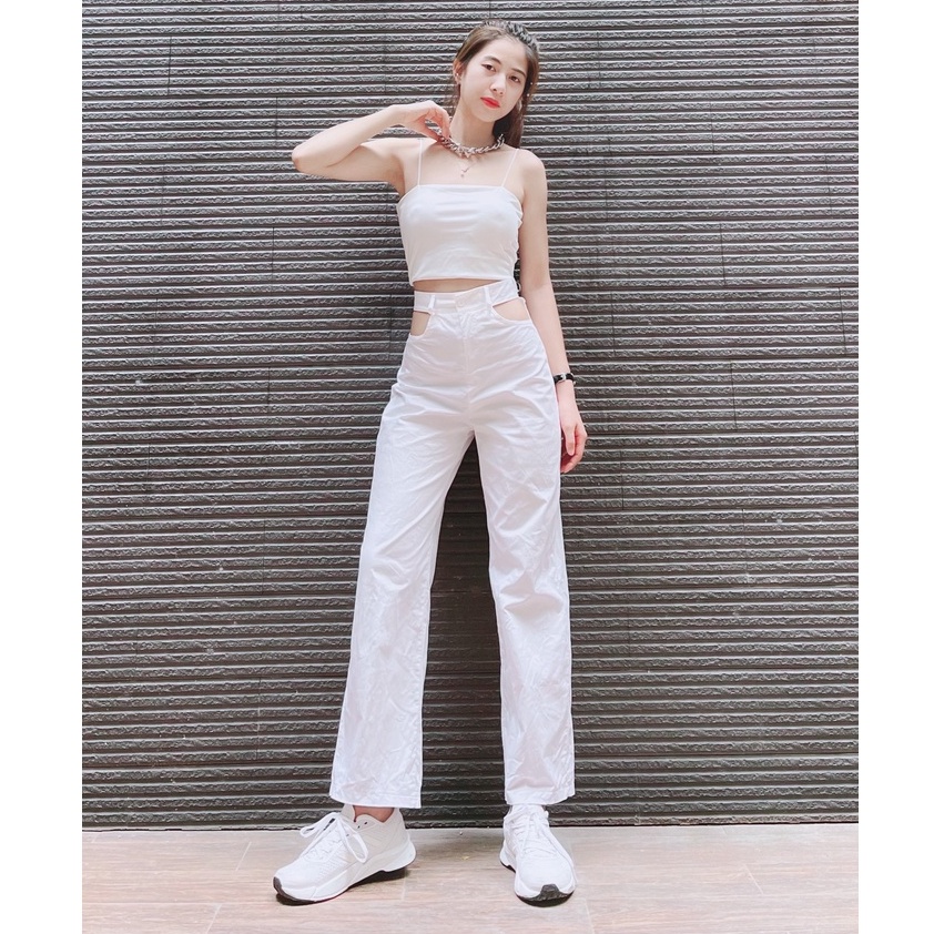 Set trang phục quần ống suông khoét eo mix áo thun 2 dây croptop 4YOUNG FASHION ST35