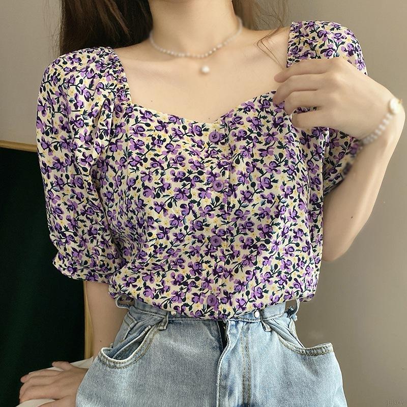 Áo voan hoa trễ vai phong cách Hàn Quốc xinh xắn cho nữ