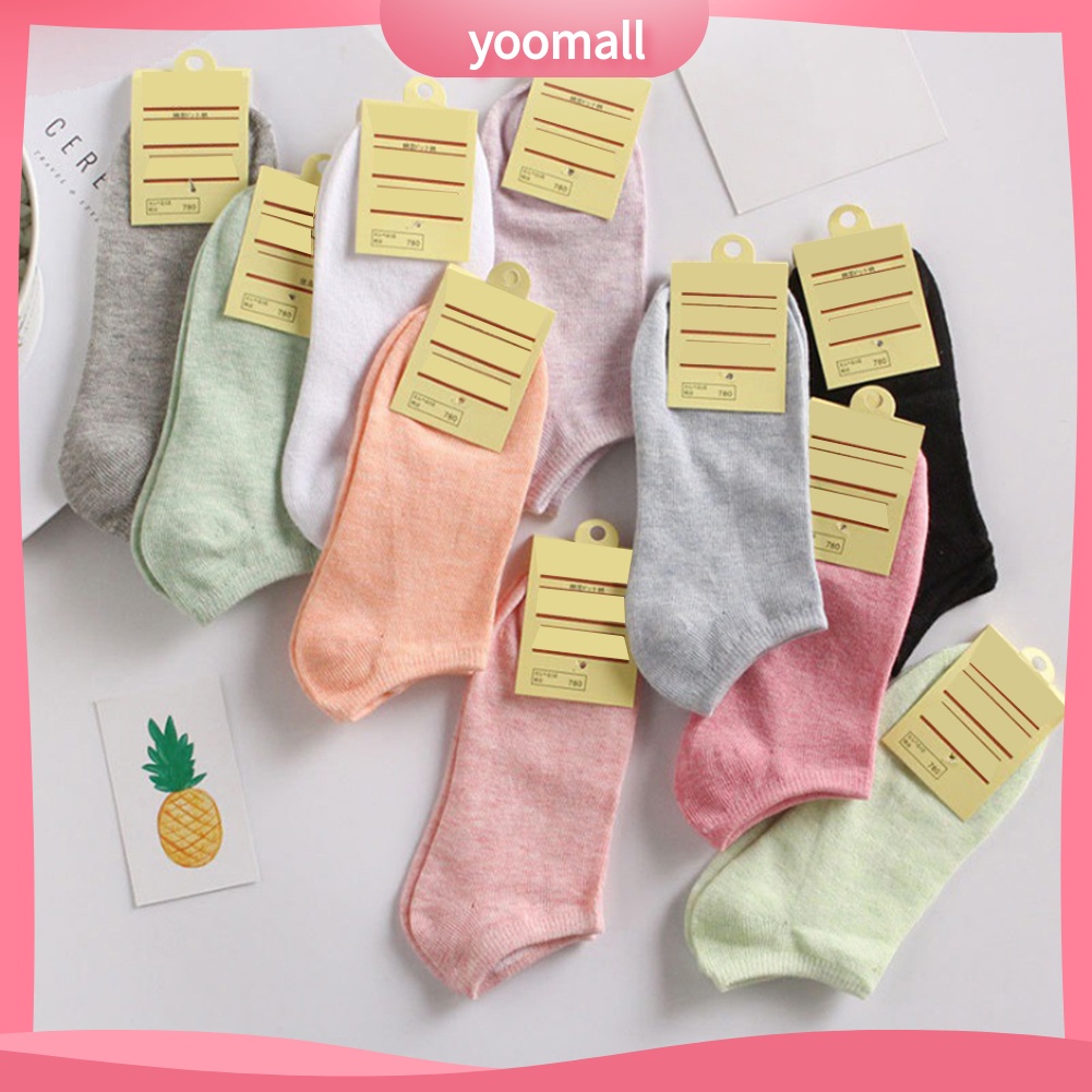 Tất Cotton Cổ Ngắn Màu Trơn Co Giãn Thoáng Khí Thời Trang Cho Nữ